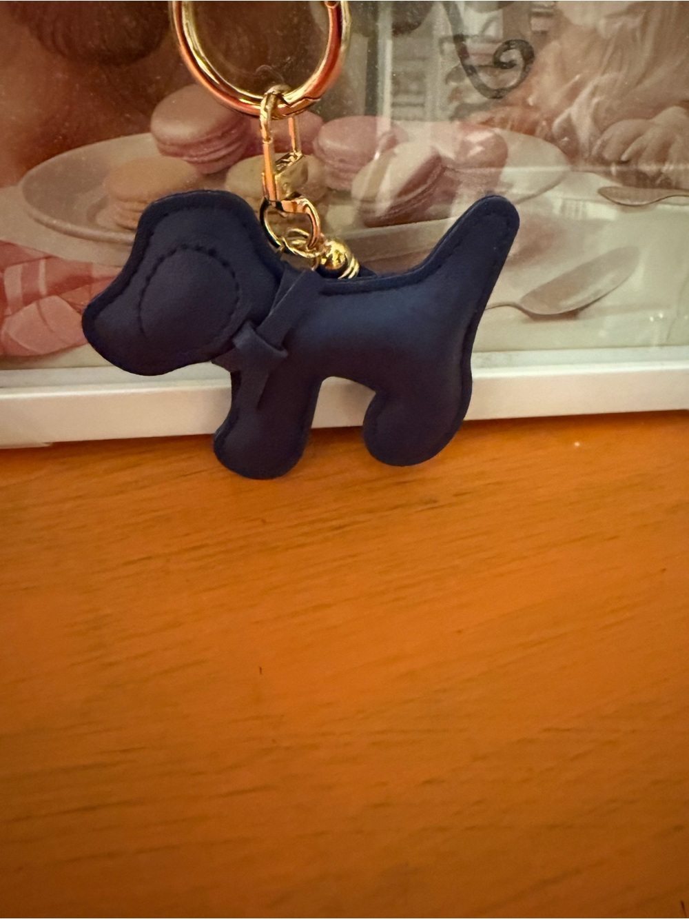 Navy Dog Keychain Charm - Gold Hardware